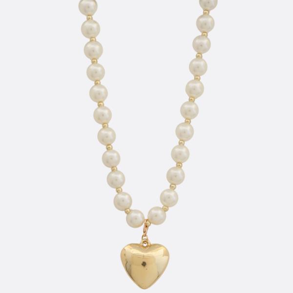 HEART PENDNAT PEARL BEAD NECKLACE