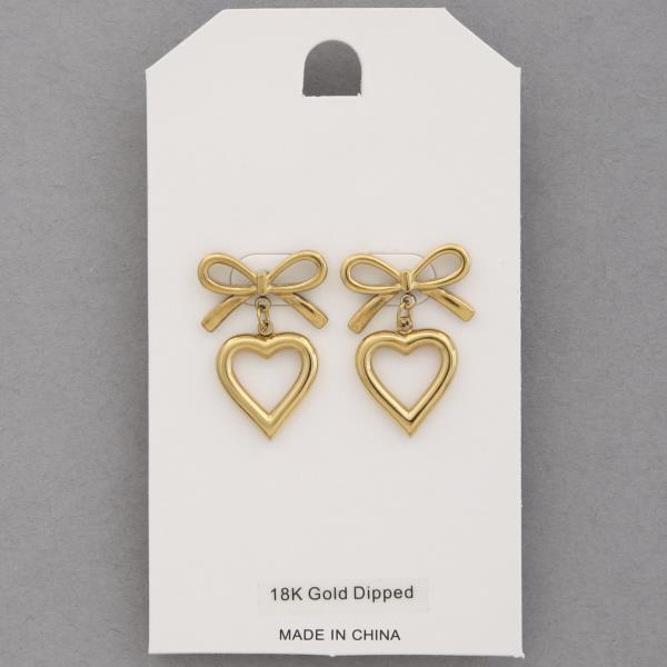 18K GOLD DIPPED HEART LINK METAL DANGLE EARRING