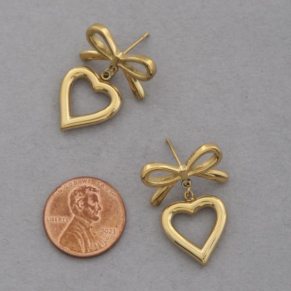 18K GOLD DIPPED HEART LINK METAL DANGLE EARRING