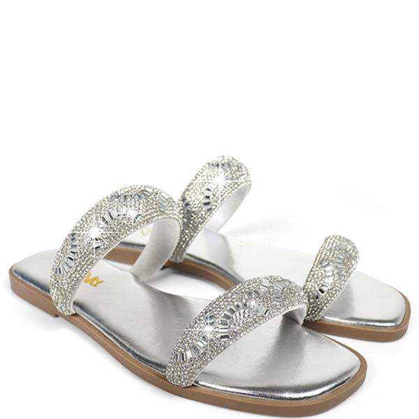 DOUBLE STRAP RHINESTONE SLIDE SANDALS 12 PAIRS