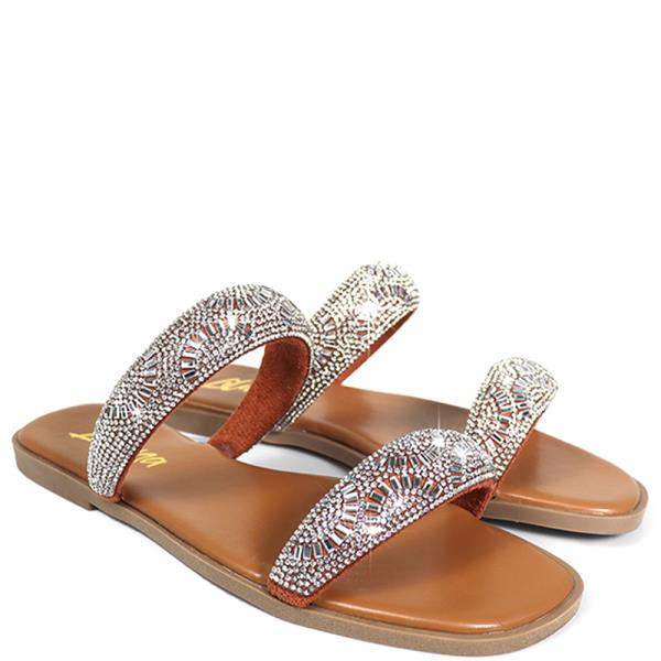 DOUBLE STRAP RHINESTONE SLIDE SANDALS 12 PAIRS