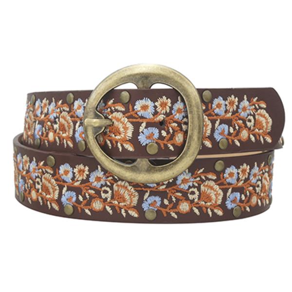 GOLD TONAL BOHO FLORAL EMBROIDERED ORGANIC BELT