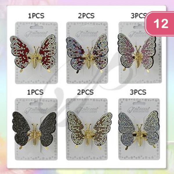 RHINESTONE BUTTERFLY HAIR PIN (12 UNITS)