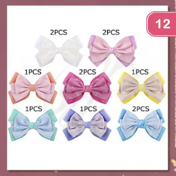 RIBBON HAIR BOW PIN (12 UNITS)