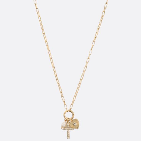 CROSS HEART CHARM METAL NECKLACE