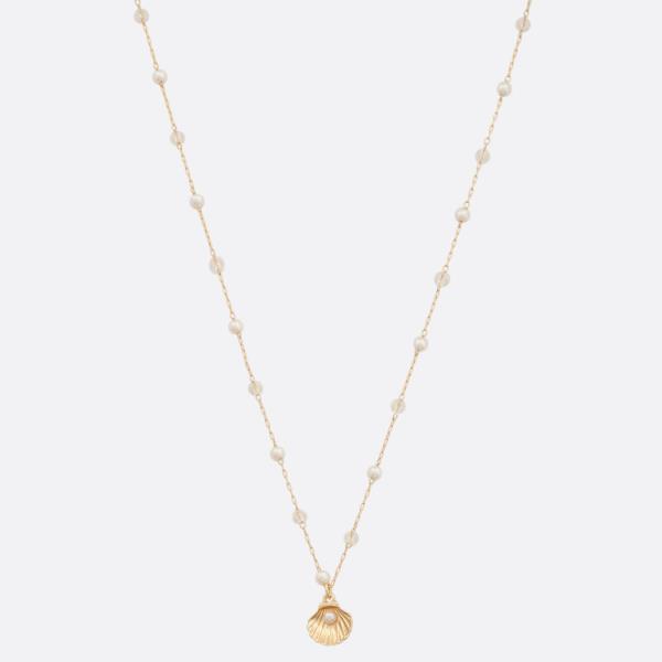 DAINTY SEASHELL CHARM PEARL BEAD NECKLACE