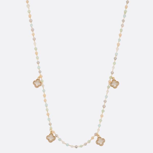 SODAJO BEADED CLOVER CHARM STATION GOLD DIPPED NECKLACE