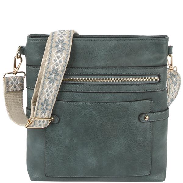 (Online Only) Smooth zipper crossbody bag w guitar strap