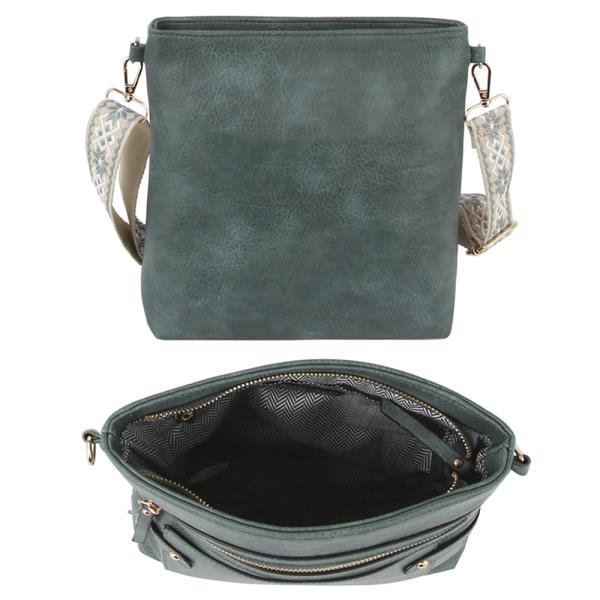 (Online Only) Smooth zipper crossbody bag w guitar strap