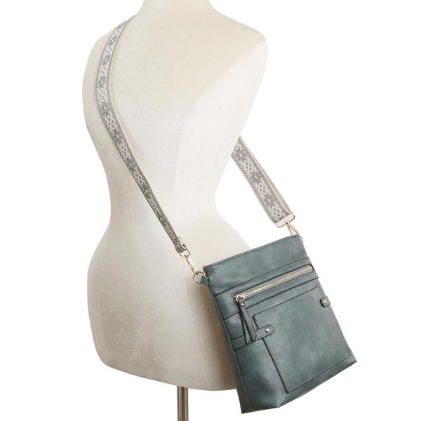 (Online Only) Smooth zipper crossbody bag w guitar strap