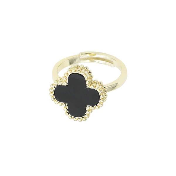 14K GOLD PLATED WITH BLACK CLOVER ADJUSTABLE RINGS