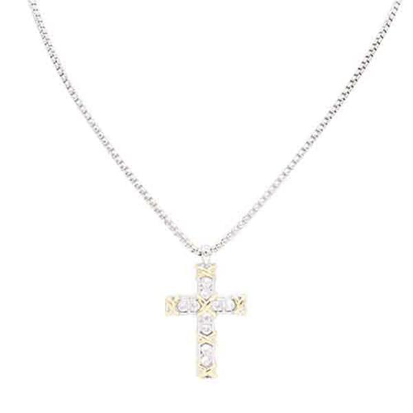 14K GOLD PLATED TWO-TONE CROSS NECKLACE