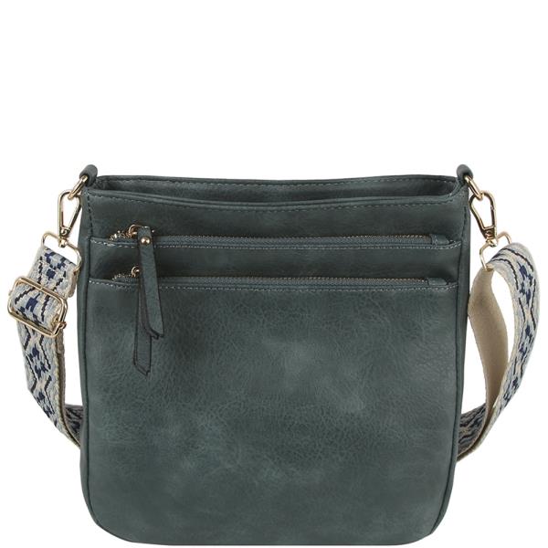 (Online Only) Smooth zipper layer crossbody bag w guitar strap