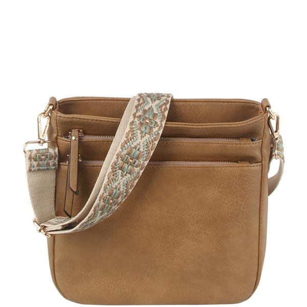 (Online Only) Smooth zipper layer crossbody bag w guitar strap