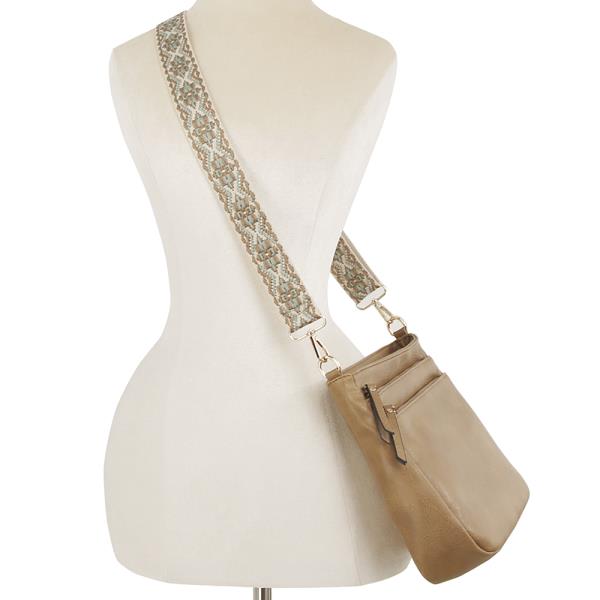 (Online Only) Smooth zipper layer crossbody bag w guitar strap