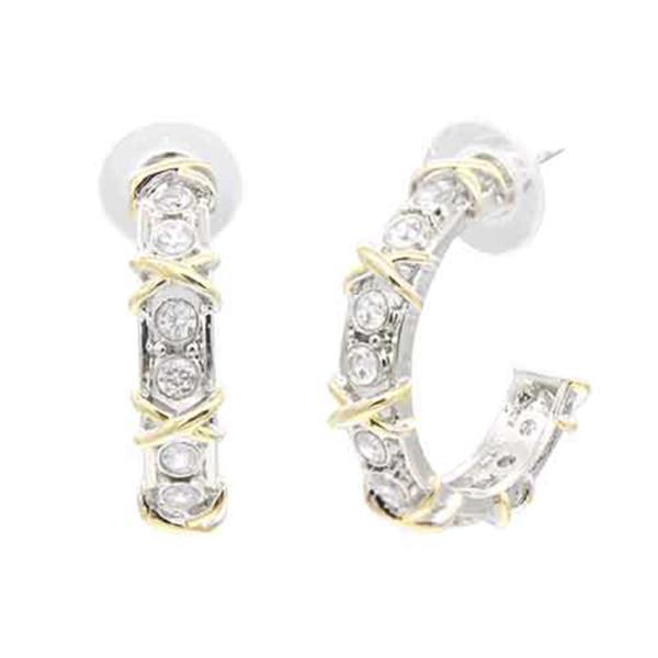 14K GOLD PLATED TWO TONE HOOP CZ EARRINGS