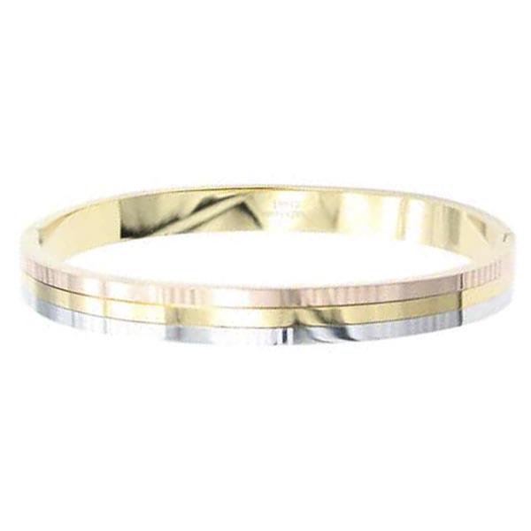 TRI TONE HINGED STAINLESS STEEL BANGLE BRACELET