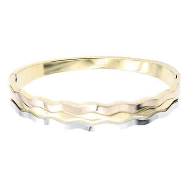 TRI TONE HINGED STAINLESS STEEL BANGLE BRACELET