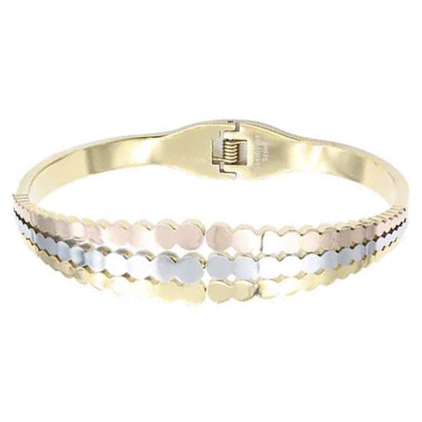 TRI TONE HINGED STAINLESS STEEL BANGLE BRACELET