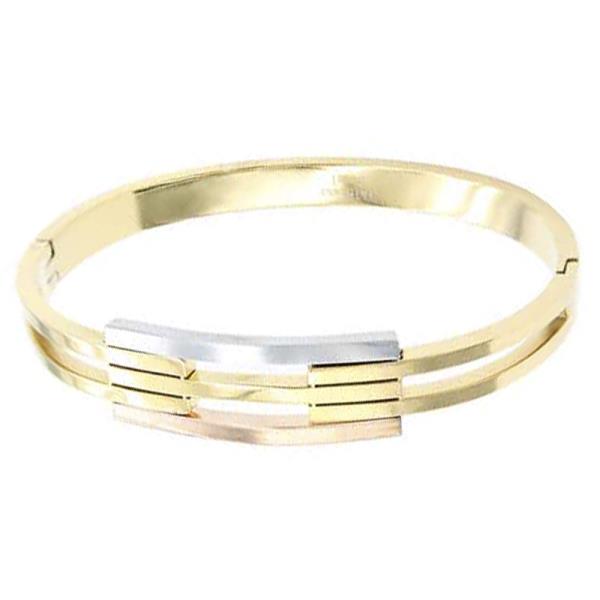 TRI TONE HINGED STAINLESS STEEL BANGLE BRACELET