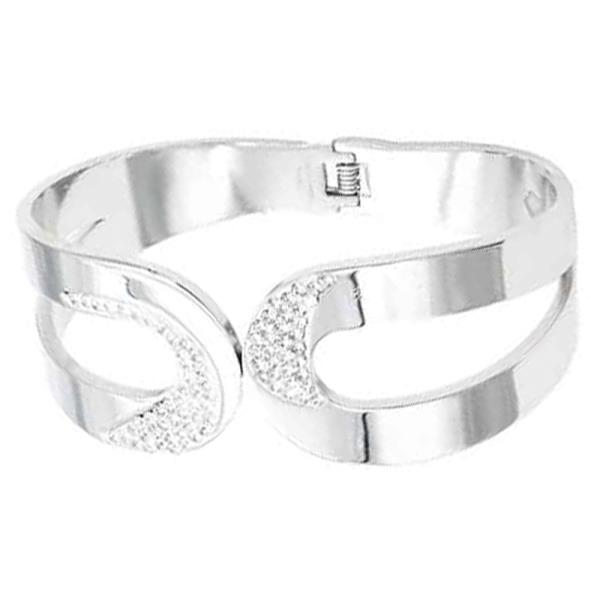 CZ DOUBLE U HINGED STAINLESS STEEL BANGLE BRACELET