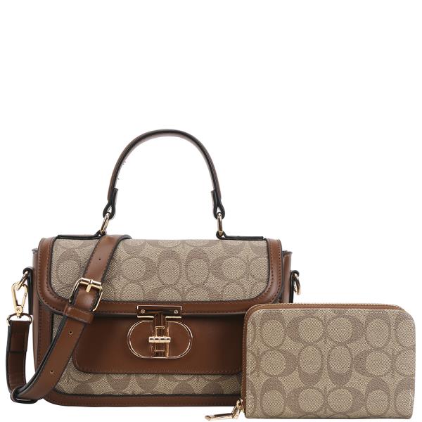 2IN1 OVAL PRINT SATCHEL W WALLET SET