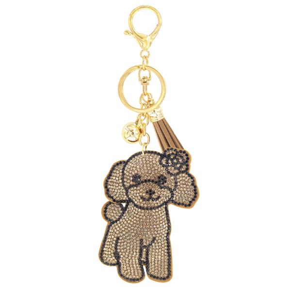 RHINESTONE BROWN DOG FLOWER KEYCHAIN