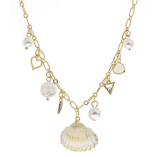 SHELL PEARL MULTI CHARM NECKLACE