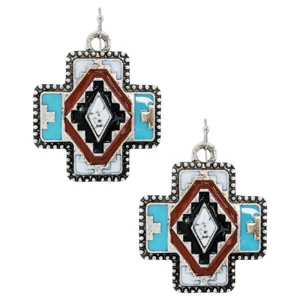 WESTERN STYLE WIDE CROSS DANGLE EARRING