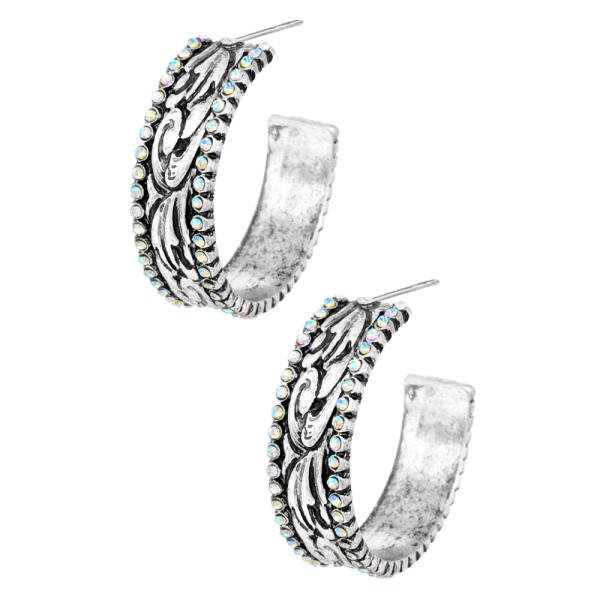 WESTERN STYLE FILIGREE GLASS STONE OPEN HOOP EARRING