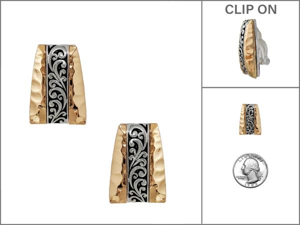 FILIGREE PATTERN METAL CLIP ON EARRING