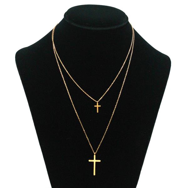 SECRET BOX CROSS CHARM LAYERED METAL NECKLACE