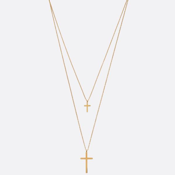 SECRET BOX CROSS CHARM LAYERED METAL NECKLACE