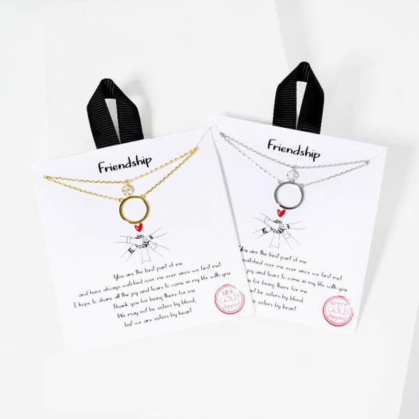 18K GOLD RHODIUM FRIENDSHIP STONE ROUND PENDANT NECKLACE