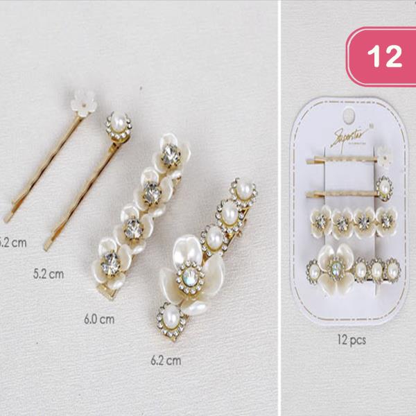 PEARL FLOWER HAIR PIN SET (12 UNITS)