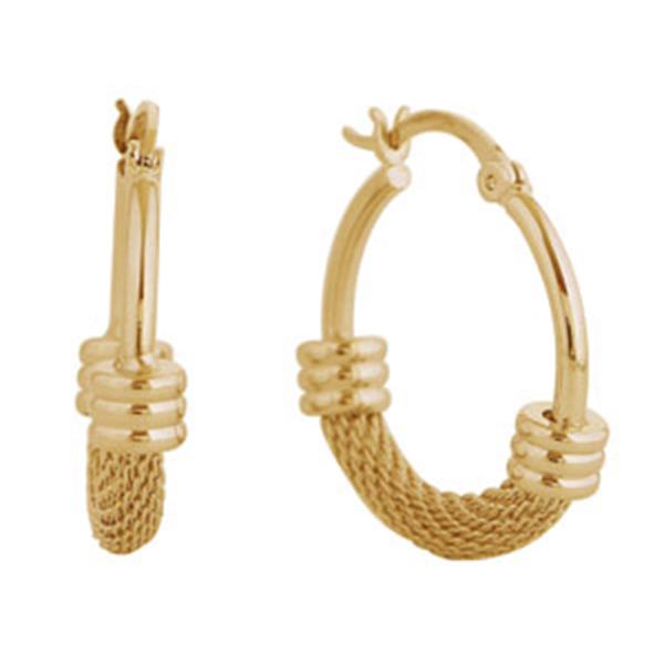 14K GOLD DIPPED/WHITE GOLD DIPPED MESH ACCENT HOOP EARRINGS