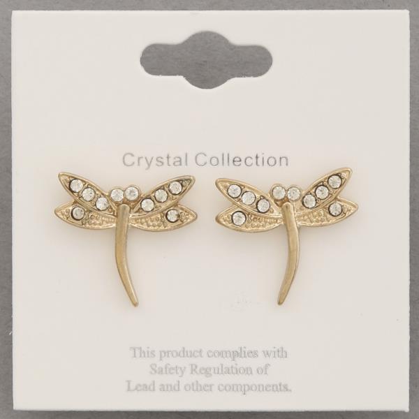 DAINTY DRAGONFLY RHINESTONE METAL EARRING