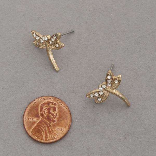 DAINTY DRAGONFLY RHINESTONE METAL EARRING