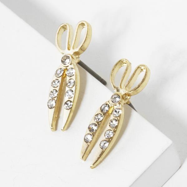 RHINESTONE SCISSORS STUD EARRING