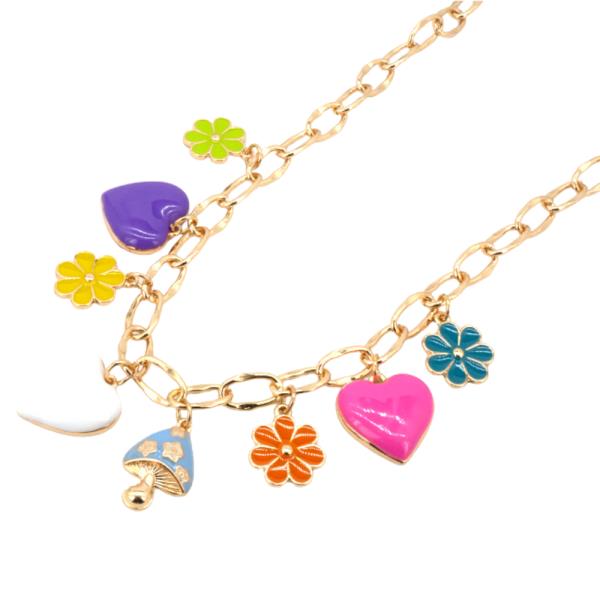 HEART FLOWER MULTI CHARM NECKLACE