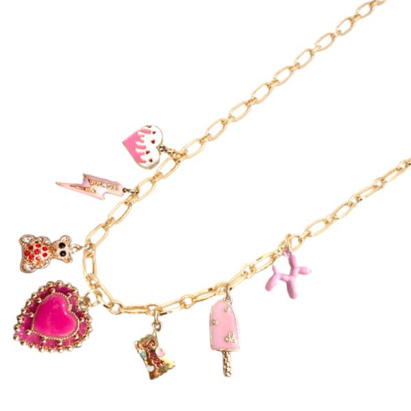 HEART TEDDY BEAR MULTI CHARM NECKLACE