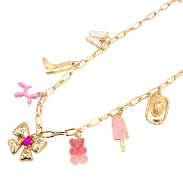 RIBBON BEAR MULTI CHARM NECKLACE