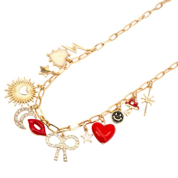 LIP HEART MULTI CHARM NECKLACE