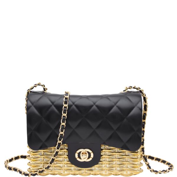 QUILTED CHIC DESIGN TWIST LOCK CROSSBODY BAG