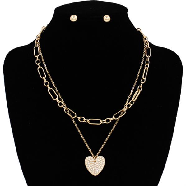 HEART PENDANT OVAL LINK LAYERED NECKLACE