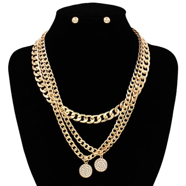 COIN CURB LINK METAL LAYERED NECKLACE