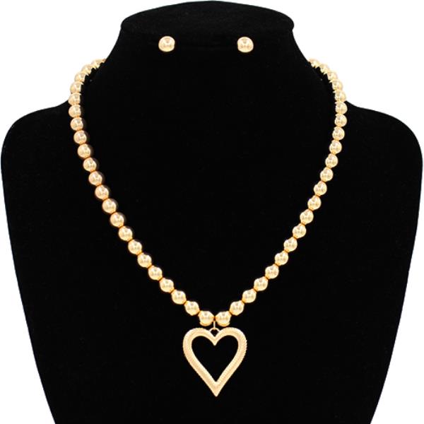 HEART PENDANT BALL BEAD NECKLACE