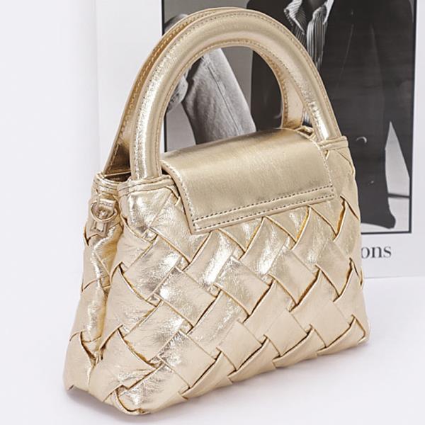 FAUX METALLIC LEATHER BRAIDED EMBOSSED HANDLE BAG