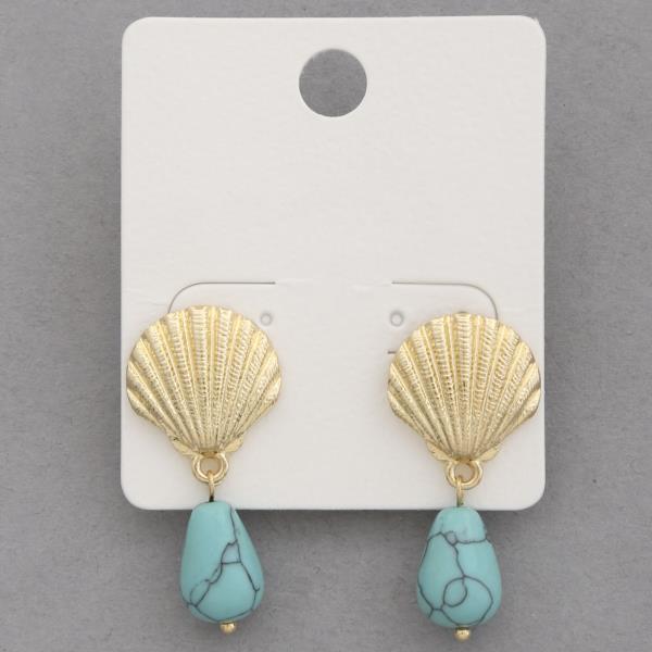 SEASHELL TURQUOISE BEAD DANGLE EARRING