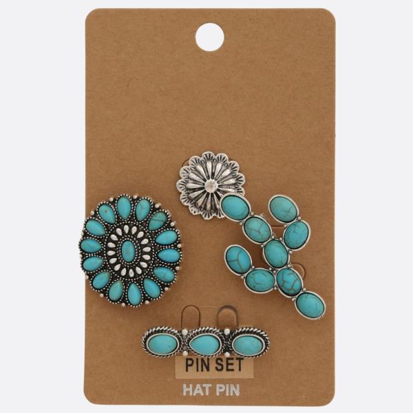 WESTERN STYLE CACTUS HAT PIN SET